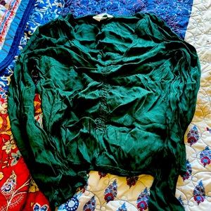 Silky ruffled deep green shirt